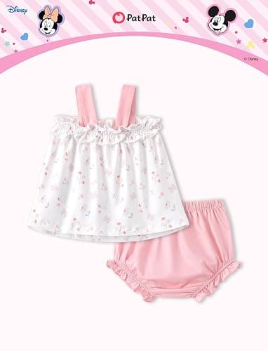 Disney Princess Baby Girl Clothes: Floral Sleeveless Ruffle Tunic Top & Bloomer Diaper Cover Set Newborn Summer Outfits thumbnail 7