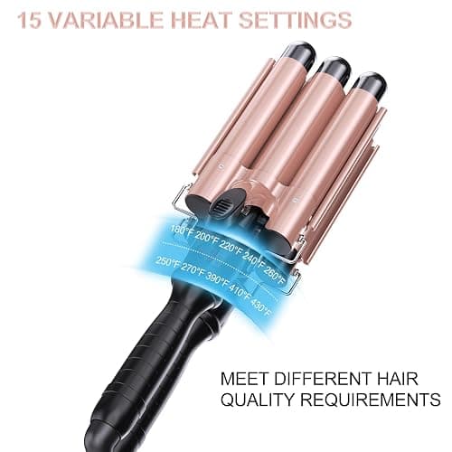 kuwa Crimper Hair Tool,3 Barrel Curling Iron,hairCrimper for Women,Hair Waver with LCD Temperature Display,Long-Lasting Natural Tight Waves thumbnail 4