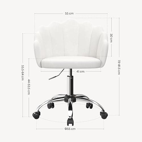 WOLTU Chaise Bureau, Chaise Coiffeuse, avec Dossier en Pétale, Ergonomique, Pivotant, Hauteur Réglable, en Velours, Cadre en Métal, Crème Blanc thumbnail 3
