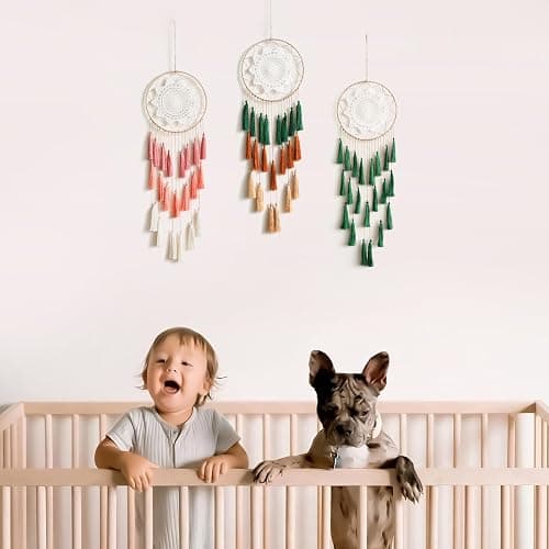 Artilady Macrame Dream Catchers for Bedroom - Tassel Wall Hanging Handmade Dreamcatchers Home Decor with Tassel Feather Ornament Craft Blessing Gift (Dark Green) thumbnail 5