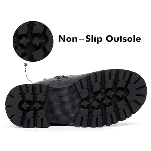 Ahannie Girls Combat Boots Kids Black Boots with Side Zipper | Easy On/Off, Cushioned Comfort, Lace-Up for Fit, Cute Star Detail thumbnail 5