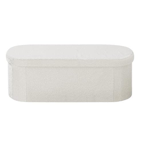 VEVOR Oval Storage Ottoman Bench, Foldable Teddy Fleece End of Bed Bench, Folding Upholstered Bed Ottoman Chest with Large Storage Space, Supports 660 lbs, for Living Room, Bedroom, Entryway, Beige thumbnail 9