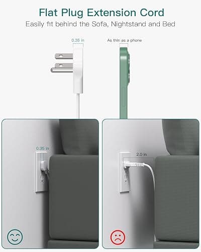 Surge Protector Power Bar, Addtam 5 ft Flat Plug Extension Cord with 4 USB Wall Charger(2 USB C Port), 4 Widely Outlets Desk Charging Station, Home Office and College Dorm Room Essentials thumbnail 4