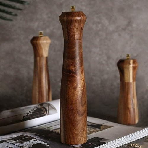 Wooden Salt and Pepper Grinder Set,Manual Salt and Pepper Mill,Acacia wood Salt Grinder Refillable,Pepper Mill with Adjustable Coarseness,Salt and Pepper Shakers Tableware Gifts 10" 2PCS thumbnail 7