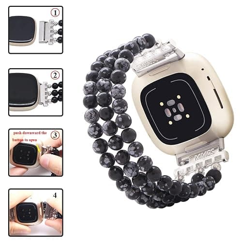 C&L Accessories Bracelets Compatible with Fitbit Versa 3 Bands/Versa 4 Bands/Fitbit Sense 2/Sense Bands for Women Men Beaded Gemstone thumbnail 6
