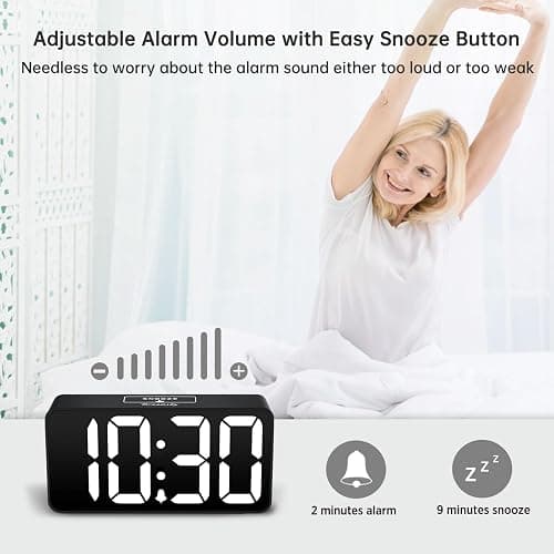 DreamSky Small Digital Alarm Clock for Bederoom, Large Big Numbers Display with Dimmer for Living Room, Electric Bedside Desk Clock with USB Charging Port, Adjustable Volume, USB-C Adapter Powered thumbnail 7