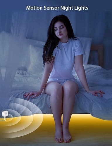 MATICOD Motion Sensor Lights Indoor Under Bed Lights, 3500K Motion Sensor Led Strip Lights for Bedroom, Warm White Under Cabinet Lights for Kitchen, Closet, Stair Night Light, 16.4ft NO APP thumbnail 6