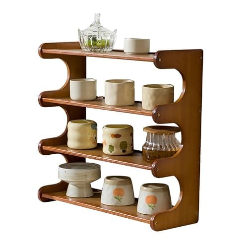 STEHEMO 4-Tier Wooden Mug Display Holder, Mug Holder for Countertop Coffee Cup Holder Coffee Mug Organizer Mug Rack for Coffee Bar Organizer Mug Shelf for Cabinet for Kitchen, Home,Brown - Image 1
