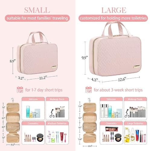 HOTOR Travel Toiletry Bag - Hanging Toiletry Bag for Women & Men, Makeup Bag/Big Comparment, Waterproof for Travel Accessories, Travel Essentials, Medium, Pale Pink thumbnail 4