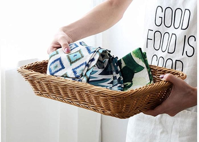 12" Poly Wicker Bread Basket, Hand Woven Food Storage Room Organizer, Fruits, Vegetables and Snacks Tabletop Food Serving Basket, Restaurant, Hotel Service, Brown thumbnail 7