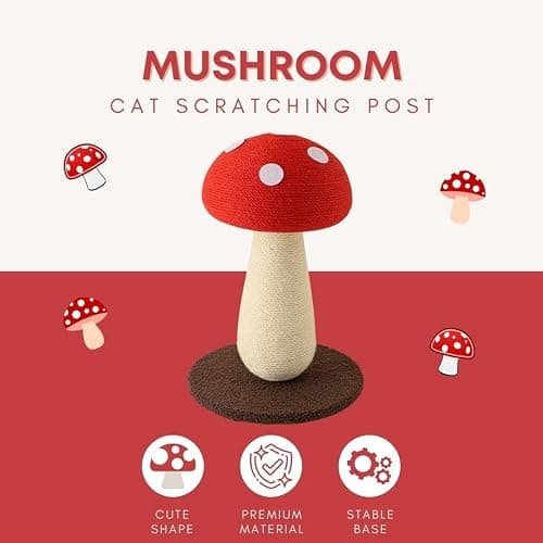 Mushroom Cat Scratching Post - Unique Design, Sisal-Wrapped, Ideal for Medium and Small Cat, Cat Scratcher Cute with 100% Sisal Covered Scratching Post, Mushroom Cat Post for Indoor Cats thumbnail 2