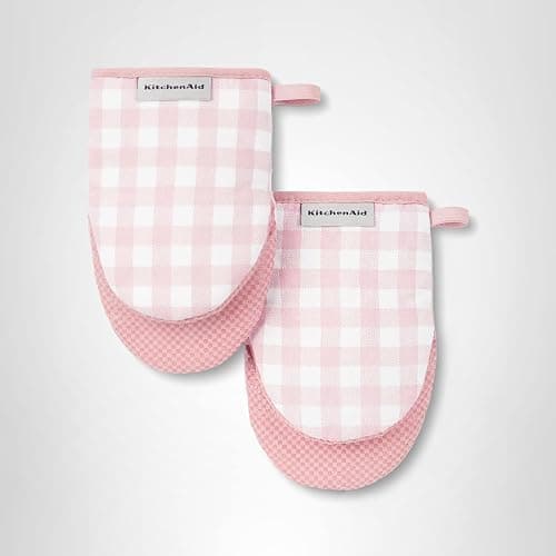KitchenAid Gingham Mini Oven Mitt 2-Pack Set, Dried Rose, 5.5"x8" thumbnail 6