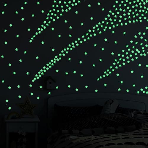AM AMAONM 100 Pcs Yellow Glow in The Dark Luminous Stars Fluorescent Noctilucent Plastic Wall Stickers Murals Decals for Home Art Decor Ceiling Wall Decorate Kids Babys Bedroom Room Decorations thumbnail 7