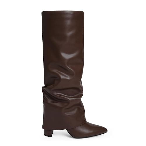 Modatope Knee High Boots Women Fold Over Knee High Boots Chunky High Heels Long Boots Zipper Pointed Toe Dress Tall Boots for Women thumbnail 5