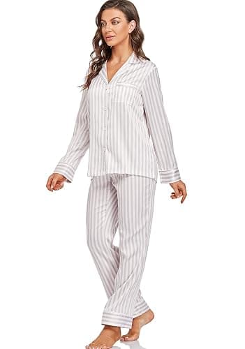 Serenedelicacy Women's Satin Pajama Set Long Sleeve Button Down Sleepwear 2-Piece Silky Pj Set thumbnail 4