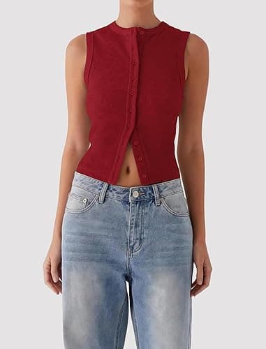 Matunana Womens Going Out Tops Summer Spring Ribbed Tank Sexy Crop Cute Y2K Button Down T Shirts Fashion Clothes 2025 thumbnail 3