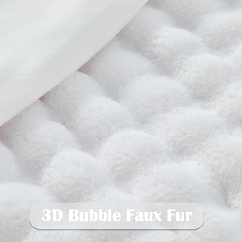 NEWCOSPLAY Faux Fur Twin Blanket White Bubble Blanket Thick Warm Soft for Couch Sofa Bed 550GSM (White, Twin(60"x80")) thumbnail 5