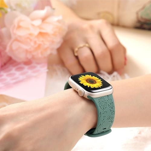 SNBLK 6 Pack Floral Engraved Bands Compatible with Apple Watch Bands 40mm 41mm 42mm 38mm 44mm 45mm 46mm 49mm Women Men, Silicone Flower Pattern Strap for iWatch Series 11 10 Se Ultra 9 8 7 6 5 4 3 2 1 thumbnail 6