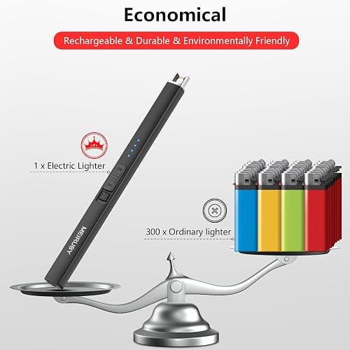 MEIRUBY Lighter Electric Candle Lighter Long Electronic Rechargeable USB Arc Windproof Flameless Lighters for Candle Camping BBQ Birthday Women's Day Gifts for Women Mom Wife Men, Balck thumbnail 5