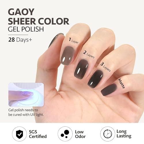 GAOY Jelly Nude Black Gel Nail Polish, 16ml Sheer Neutral Translucent Soak Off Gel Polish, UV Light Cure for Nail Art DIY, 1724 Smoked Glass - Smoked Glass thumbnail 6