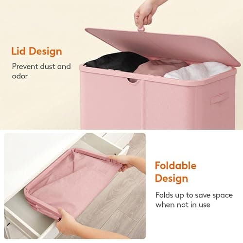 Lifewit 185L 3 Section Laundry Hamper with Lid, Laundry Basket, Pink | Large Foldable Laundry Sorter with 3 Removable Bags, Tall Clothes Hamper for Bedroom and Bathroom thumbnail 7