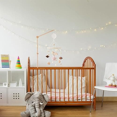 Mobile Musical en Bois avec Support Réglable et Boîte à Musique Décoration de Berceau Garçon et Fille (Beige) thumbnail 7