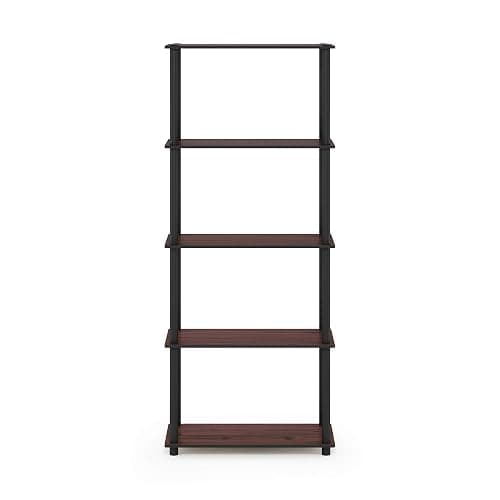 Furinno TURN-N-TUBE Storage Shelves, 5-Tier Book Shelf, Corner Shelf, Toolless Open Shelves, for Organization and Storage, Living Room, Garage, Home Office, Dark Cherry thumbnail 7