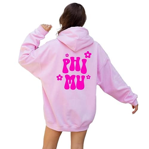 Go Greek Chic Phi Mu Retro Floral Pink Hoodie - Phi Mu - Image 1