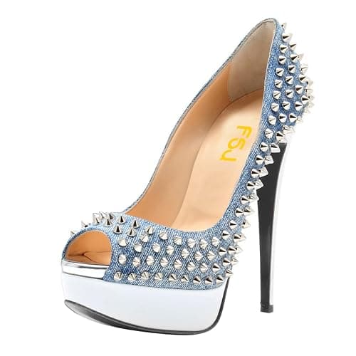FSJ Women Classic Rivets Platform Heel Peep Toe Pumps High Stiletto Heel Slip On Studded Sexy Wedding Party Dance Shoes Size 4-16 US - Image 1