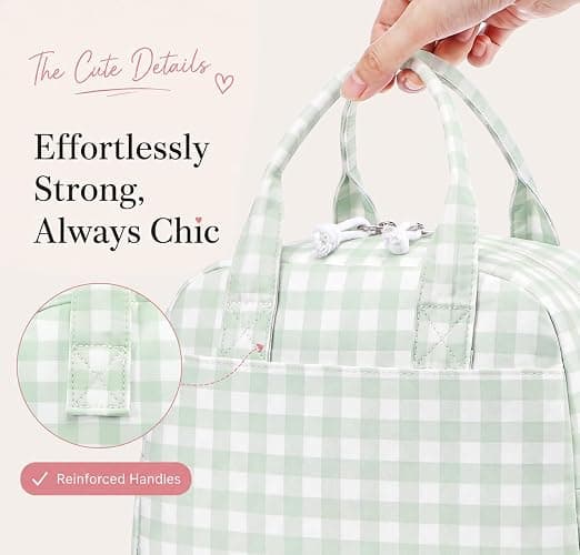 LOVELYWIND Lunch Box for Women, Insulated Lunch Bag, Green Gingham Lunch Tote thumbnail 4