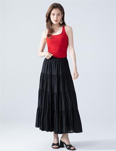 EASECOTT Flowy Skirt for Women High-Waisted A-line Maxi Long Skirts with Pockets thumbnail 2