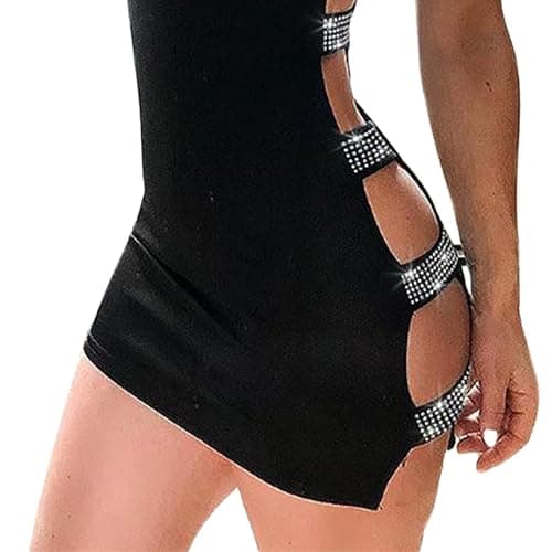 Loalirando Abito Corto Sexy Donna Mini Abito Estivo Vestito Elegante Senza Spalline Nero Clubwear Festa thumbnail 3
