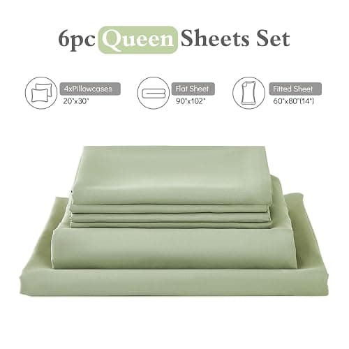 ILAVANDE Queen Sheets Set 6 Piece,Hotel Luxury Super Soft 1800 Series Microfiber Queen Bed Sheets Set-Wrinkle Free & Breathable-14 Deep Pocket Sheets for Queen Size Bed(Queen,Sage Green) thumbnail 7