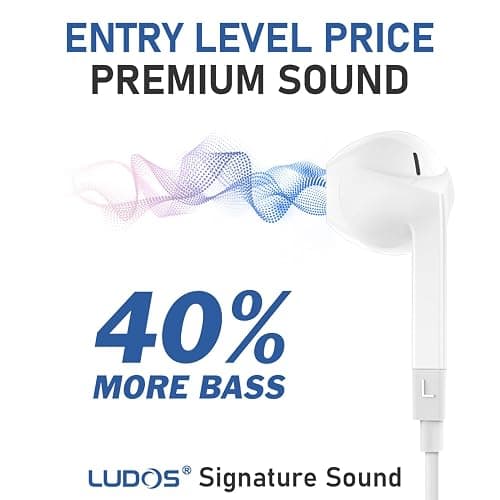 LUDOS FEROX Wired Earbuds in-Ear Headphones, 5 Year Warranty, Earphones with Microphone, Noise Isolation Corded for 3.5mm Jack Ear Buds for iPhone, Samsung, Computer, Laptop, Kids, School Students thumbnail 3
