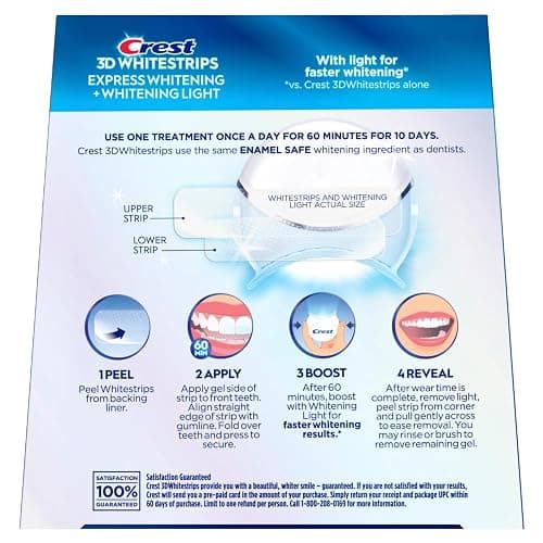 Crest 3D Whitestrips Express Whitening + LED Light – Teeth Whitening Kit, 1 Light + 10 Treatments, Each with 1 Upper/1Lower, 20 Strips – Crest 3DWhite Teeth Whitening Strips thumbnail 9