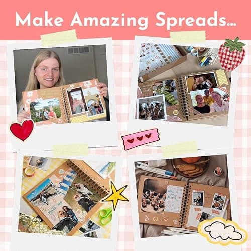 Scrapbook Kit - 80 Page Photo Album DIY Scrapbook - Holds 300+ Photos, with Metallic Pens, 150+ Stickers, Glue Pen, Washi Tapes, Backing Paper, Photo Corner Stickers (Starter Kit - 8 x 8 Inch, Kraft) thumbnail 7