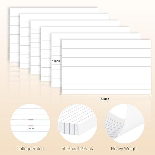 300 Count Index Cards 3 x 5 Inch Ruled White Index Cards, Flash Cards College Ruled for School, College, Office and Home Organization, Durable Study To Do List Note Cards with Ruled Lines thumbnail 2