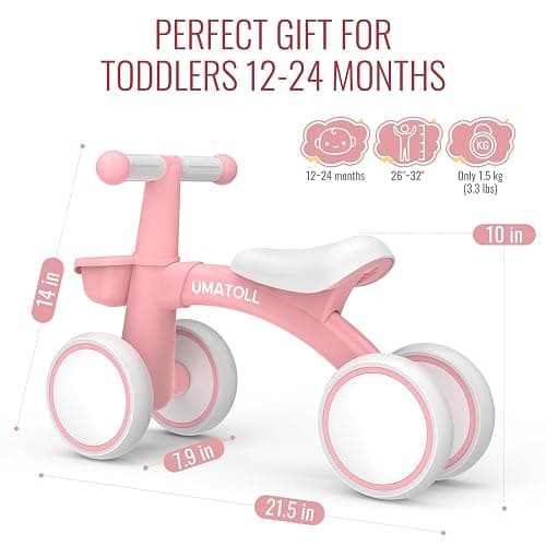 Umatoll Baby Balance Bike for 1 Year Old Boys Girls, 12-24 Months Toddler Balance Bike with Removable Basket, Adjustable Seat, 4 Wheels Infant Bike, First Birthday Gift thumbnail 9