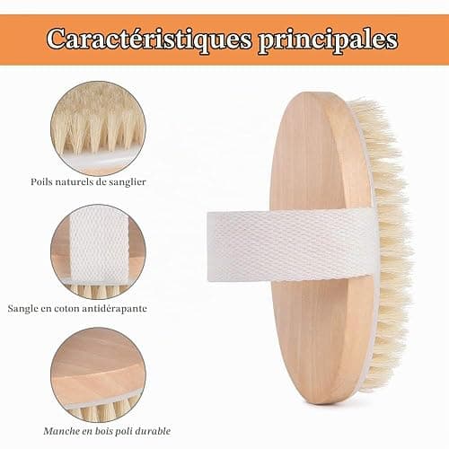 URAQT Brosse à sec pour le Corps, Brosse Exfoliante Physique | Brosse De Bain à Poils Naturels Pour Une Peau Impeccable,Un Drainage Lymphatique thumbnail 3