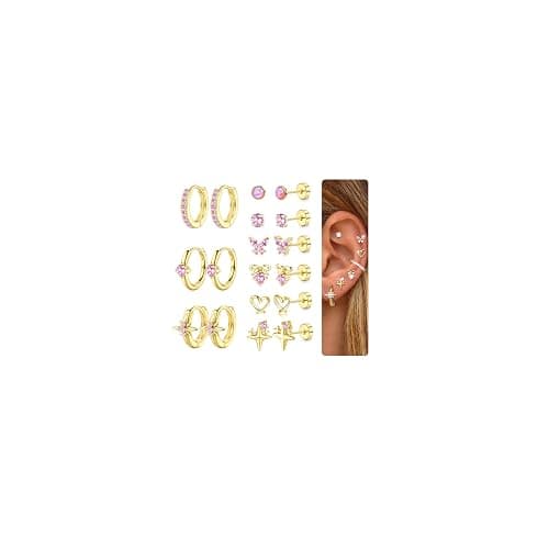 Kakonia Hypoallergenic Flat Back Earrings for Women Men Surgical Steel Earring for Sensitive Ears, 14K Gold Plated Stainless Steel Flatback Stud Hoop Cartilage Earring Stacks for Multiple Piercing - Image 1