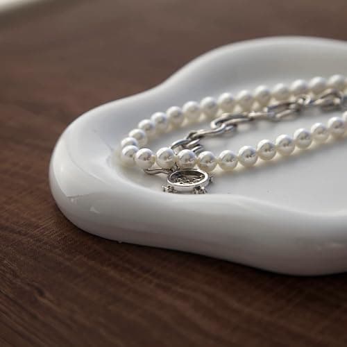 MDFAYE Jewelry Dish Trinket Tray for Women, Ring Dish Holder, Unique Cloud Shape Ceramic Plate Cute Things Vanity Aesthetic Room Decor Mother's Day Birthday (White) thumbnail 8