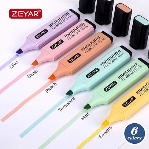 ZEYAR Highlighter, Pastel Colors Chisel Tip Marker Pen, AP Certified, Assorted Colors, Water Based, Quick Dry (6 Macaron Colors) thumbnail 6
