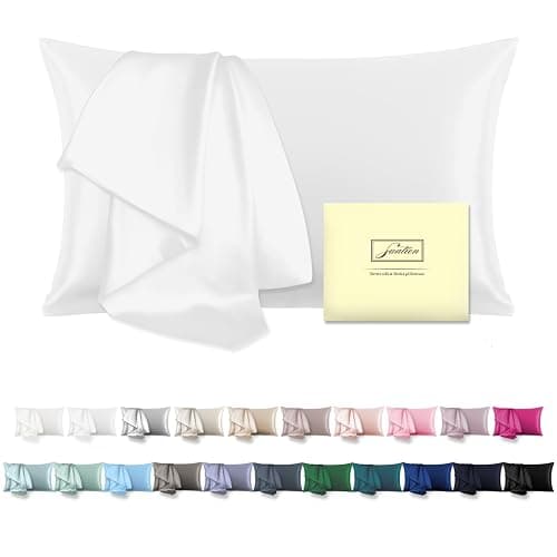 SUATIEN Mulberry Silk Pillow Cases Standard Size Silk Pillowcase for Hair and Skin with Zipper Soft Breathable Smooth Cooling Silk Pillow Case for Sleeping,Gifts for Women (White,20"X 26",1Pcs) thumbnail 2
