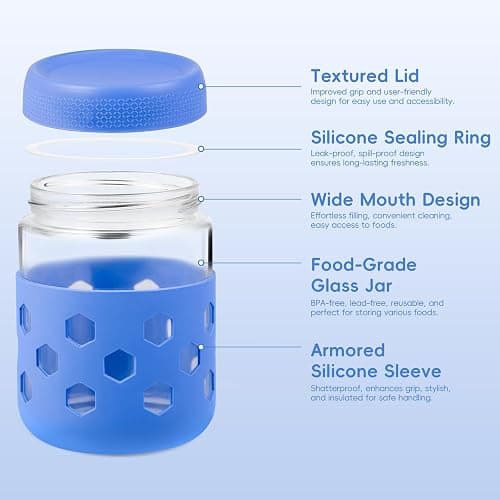 Gemice 6-Pack 16oz Glass Mason Jars with Silicone Sleeves, Airtight BPA-Free Overnight Oats Containers with Lids, Dishwasher Safe Leak-Proof Meal Prep Jars for Chia Pudding, Yogurt, Snacks thumbnail 4
