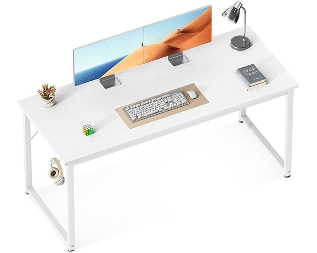 ODK 54 Inches Large Computer Desk for Home Office, Modern Desk for Small Spaces, Writing Desk with Headphone Hooks, White - Image 1