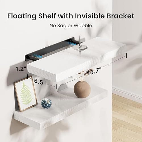 AMADA HOMEFURNISHING Floating Shelves, Wall Shelves for Bathroom/Living Room/Bedroom/Kitchen Decor, White Shelves with Invisible Brackets Set of 3 - AMFS08 thumbnail 3