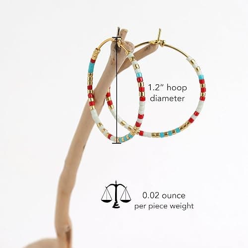 Sonatomber Handmade Boho Colorful Beaded Large Gold Hoop Earrings for Women, Bohemian Seed Beads Circle Hoops Cartilage Hypoallergenic Holiday Prom Jewelry Gift thumbnail 3