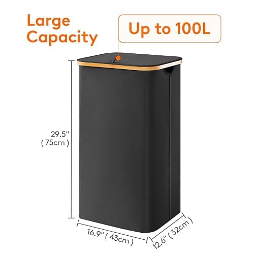 Lifewit 100L Laundry Basket with Lid, Clothes Hampers for Laundry with Bamboo Handles and 1 Removable Bag, Large Foldable Laundry Hamper for Bedroom, Bathroom, Dorm, Laundry Room, Black thumbnail 3