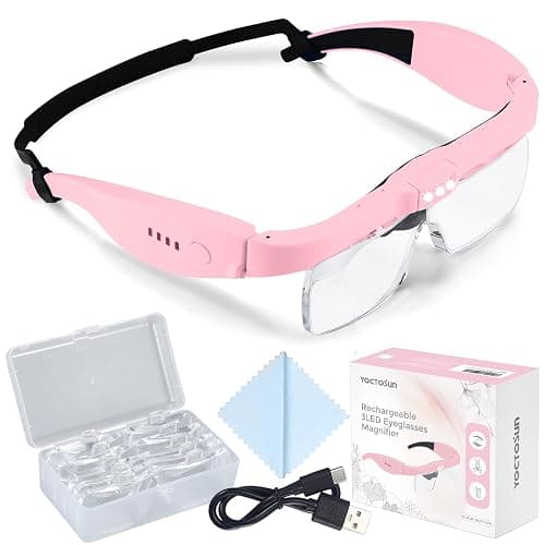 YOCTOSUN Magnifying Glasses with Light, Rechargeable Magnifying Headset with 5 Detachable Lenses 0.75X-4.0X and 3 LED Lights, Hands Free Headband Magnifier for Close Work Hobby Crafts Jewelry - Image 1