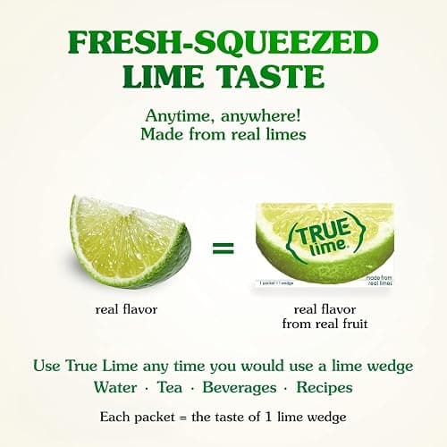 True Lime Water Enhancer (Bilingual Label) - Sugar Free 0 Calories 100% Natural Lime for Water and Tea - Single-Serve Packets 32 Count (1-Pack) - Made from Real Limes, No Preservatives thumbnail 5